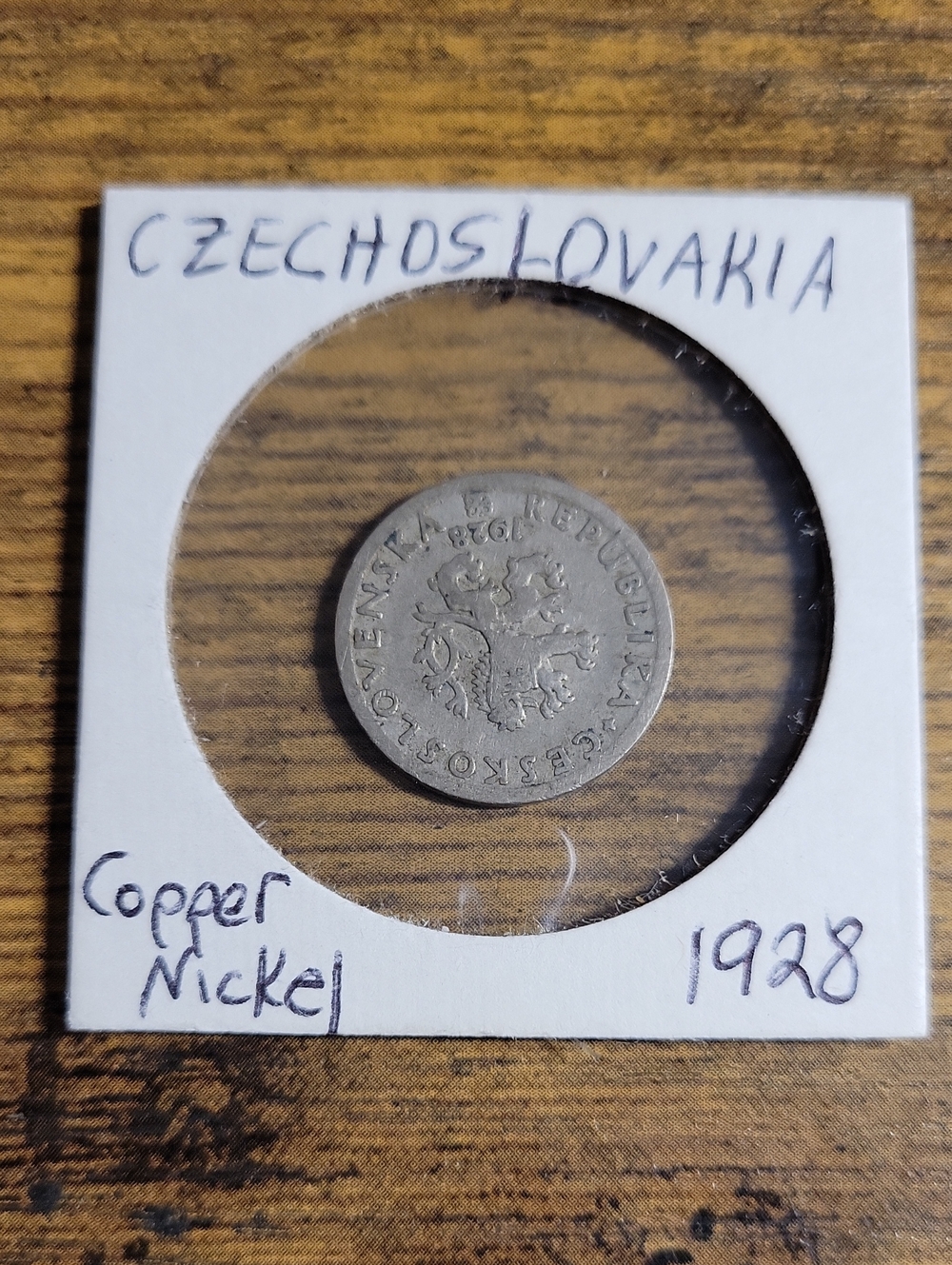 Vintage Copper-Nickel Czechoslovakia 1928 Coin - Silver Tones
